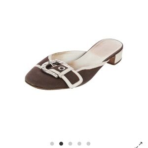 Prada Brown and Cream Mules with Buckle